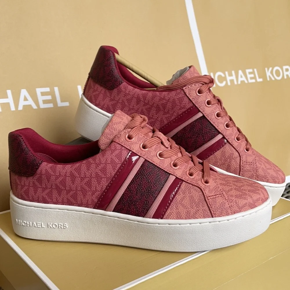 Michael Kors Poppy Stripe Lace Up MK Signature SM 49F1POFS2B Berry Multi WMNS